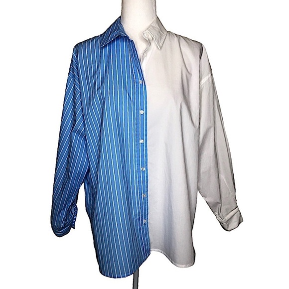 Fantastic Fawn Color Block Collared Button-down Shirt Oversized Striped Small - Picture 1 of 14